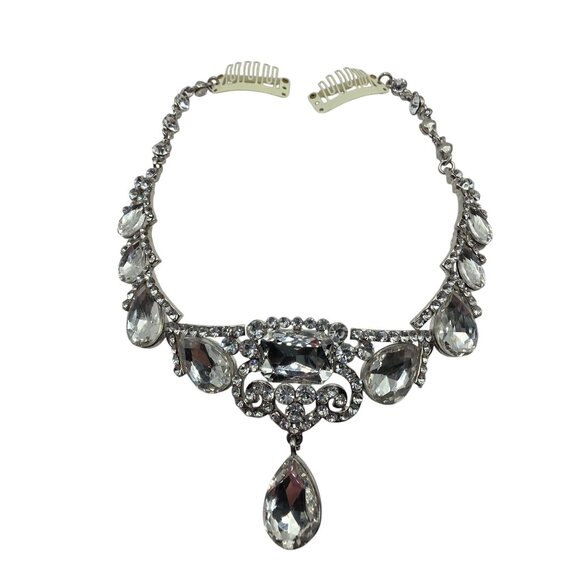 Crystal Rhinestone Bridal hairpiece Teardrop Pendant Hair Comb Clasps wedding - Picture 1 of 5